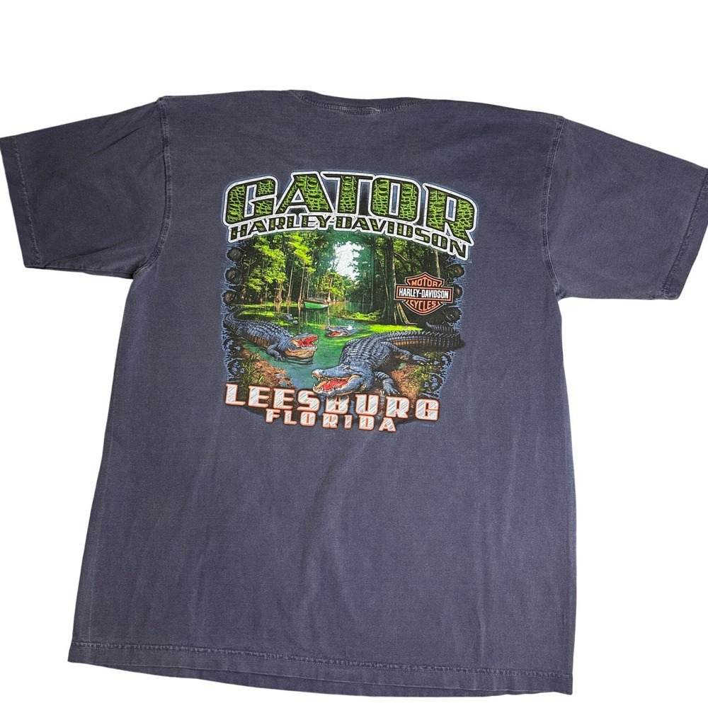 Vintage Harley-Davidson Leesburg Florida Gator Shirt Mens Large Blue Faded